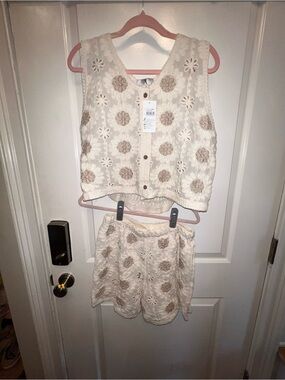 AZ Floral Embroidered Cotton Vest/Shorts Set. NwT. Size: L/XL.  Asking: $49.